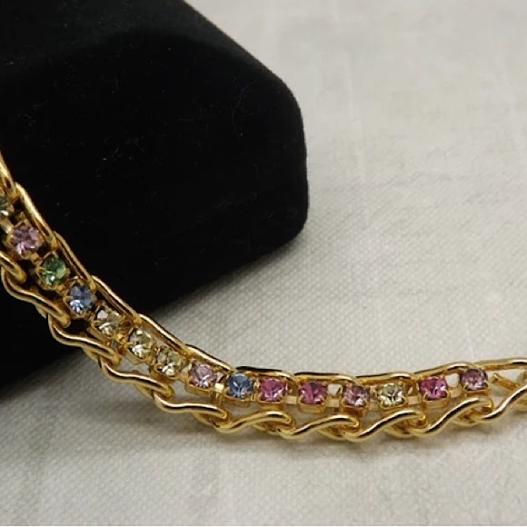 2/$30 Vintage Herringbone Link Bracelet & Gemstones 7” - Picture 10 of 12